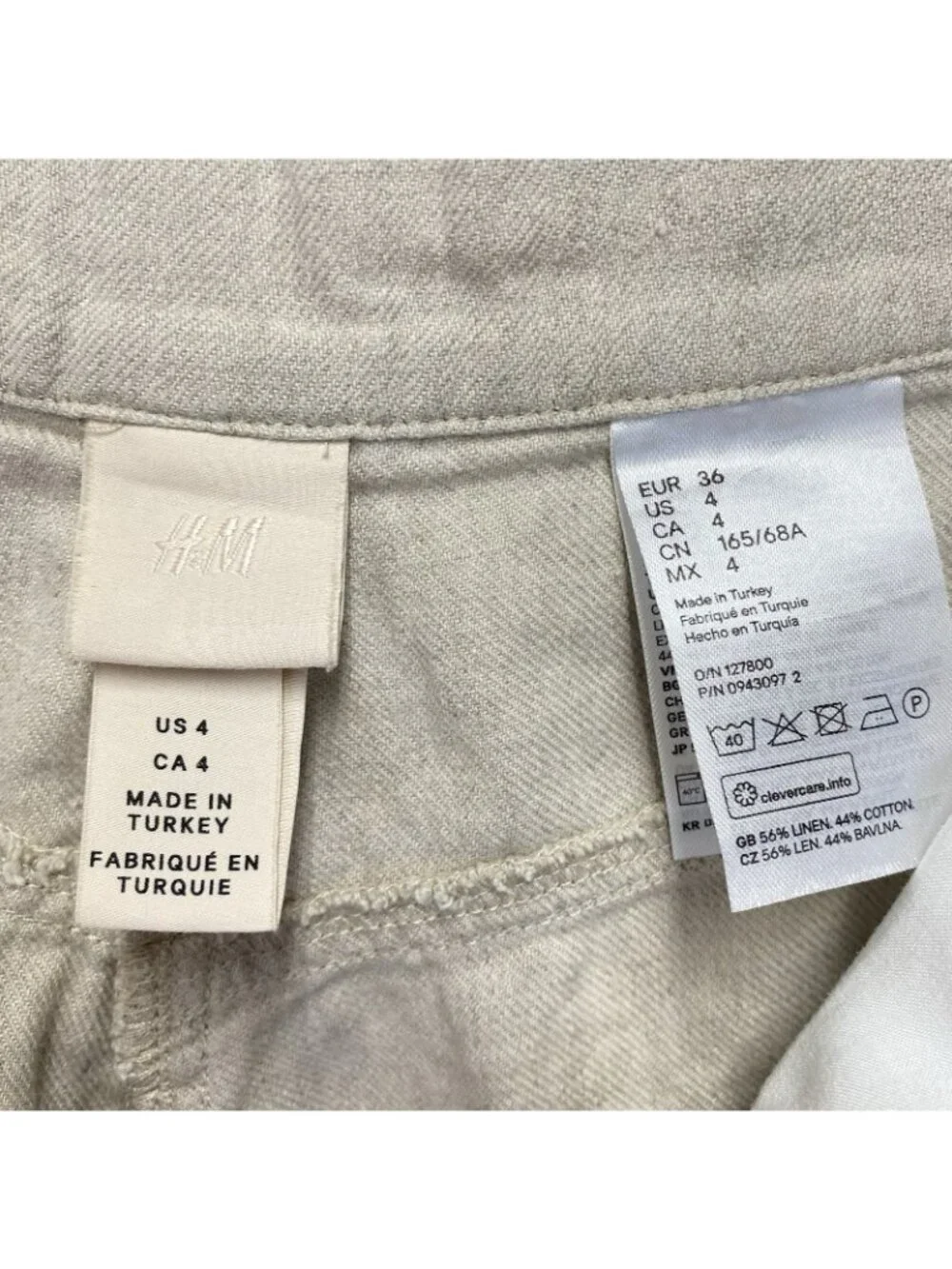 H&M Linen Blend High-Waited Wide Leg Trouser Pants Women Size 4 Light Beige